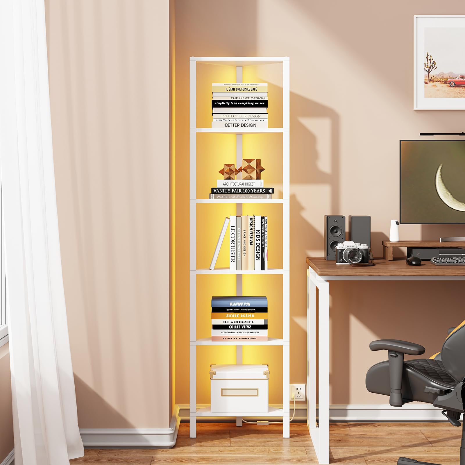 Amazon.com: TUTOTAK 6-Tier Corner Bookshelf with LED Light,Corner